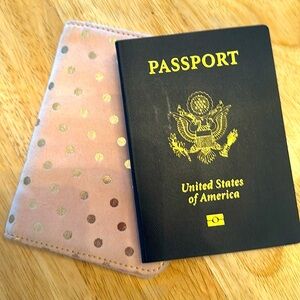 PASSPORT DUEX LUX SUEDE Gold Polka Dot Passport Case
